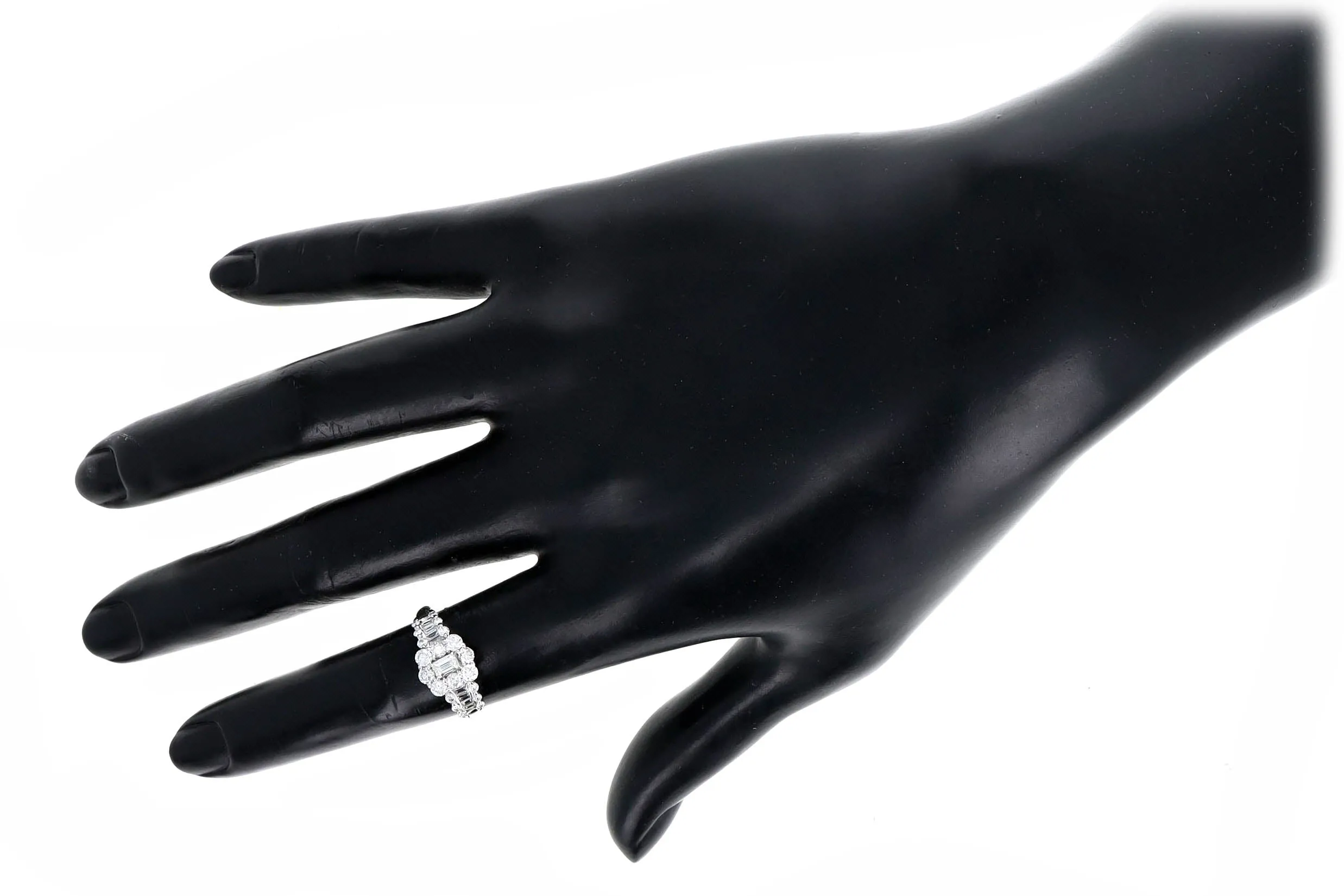 0.17 Carat Emerald Cut Diamond Halo Engagement Ring in Platinum