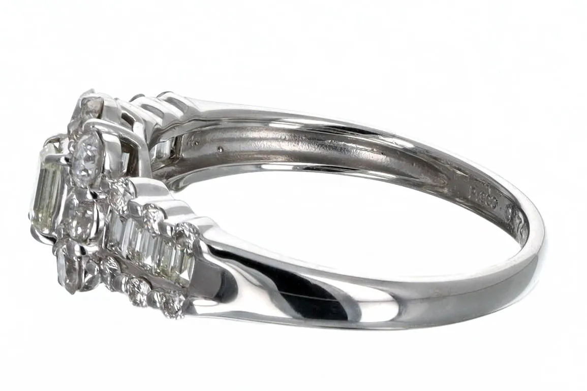 0.17 Carat Emerald Cut Diamond Halo Engagement Ring in Platinum