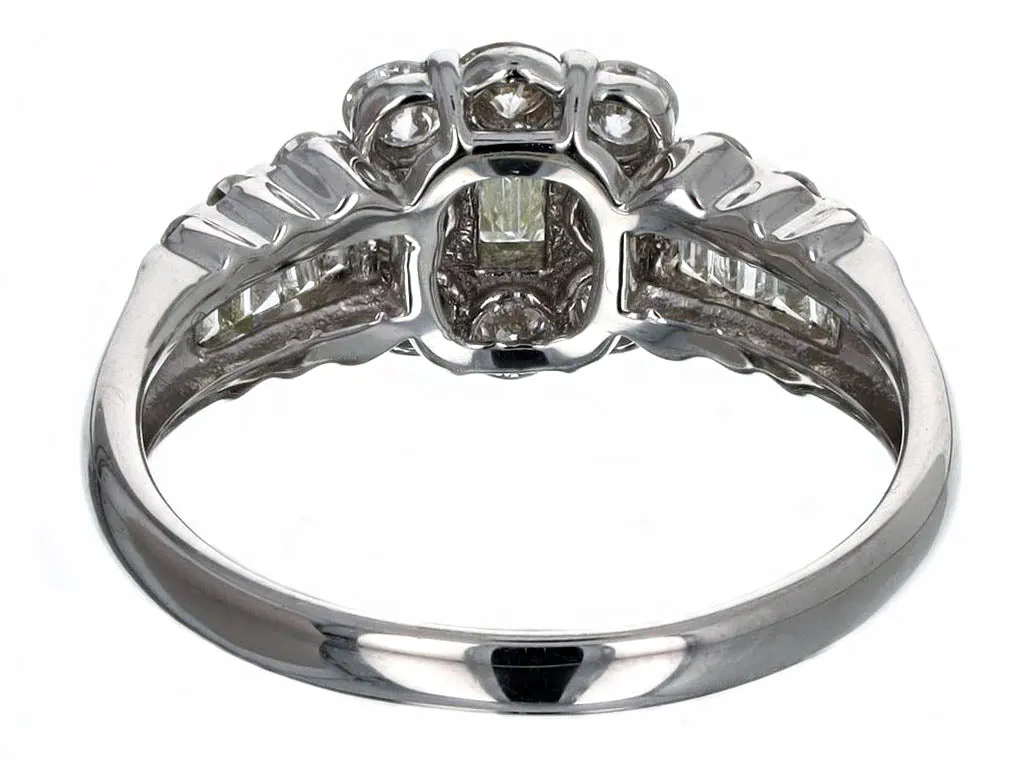 0.17 Carat Emerald Cut Diamond Halo Engagement Ring in Platinum