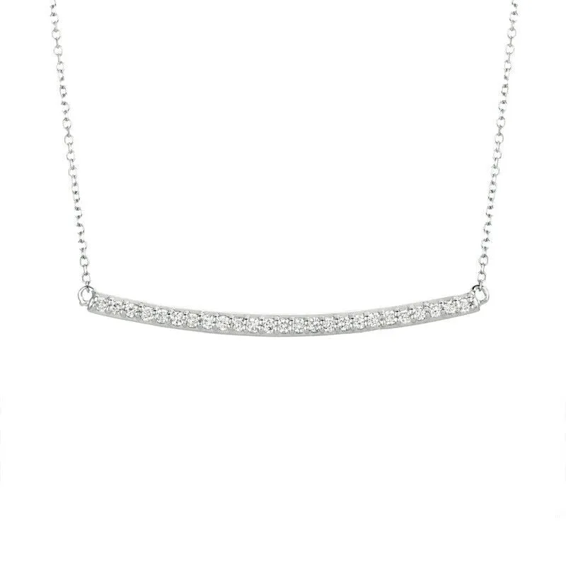 0.25 Carat Natural Diamond Bar Necklace Pendant 14K White Gold