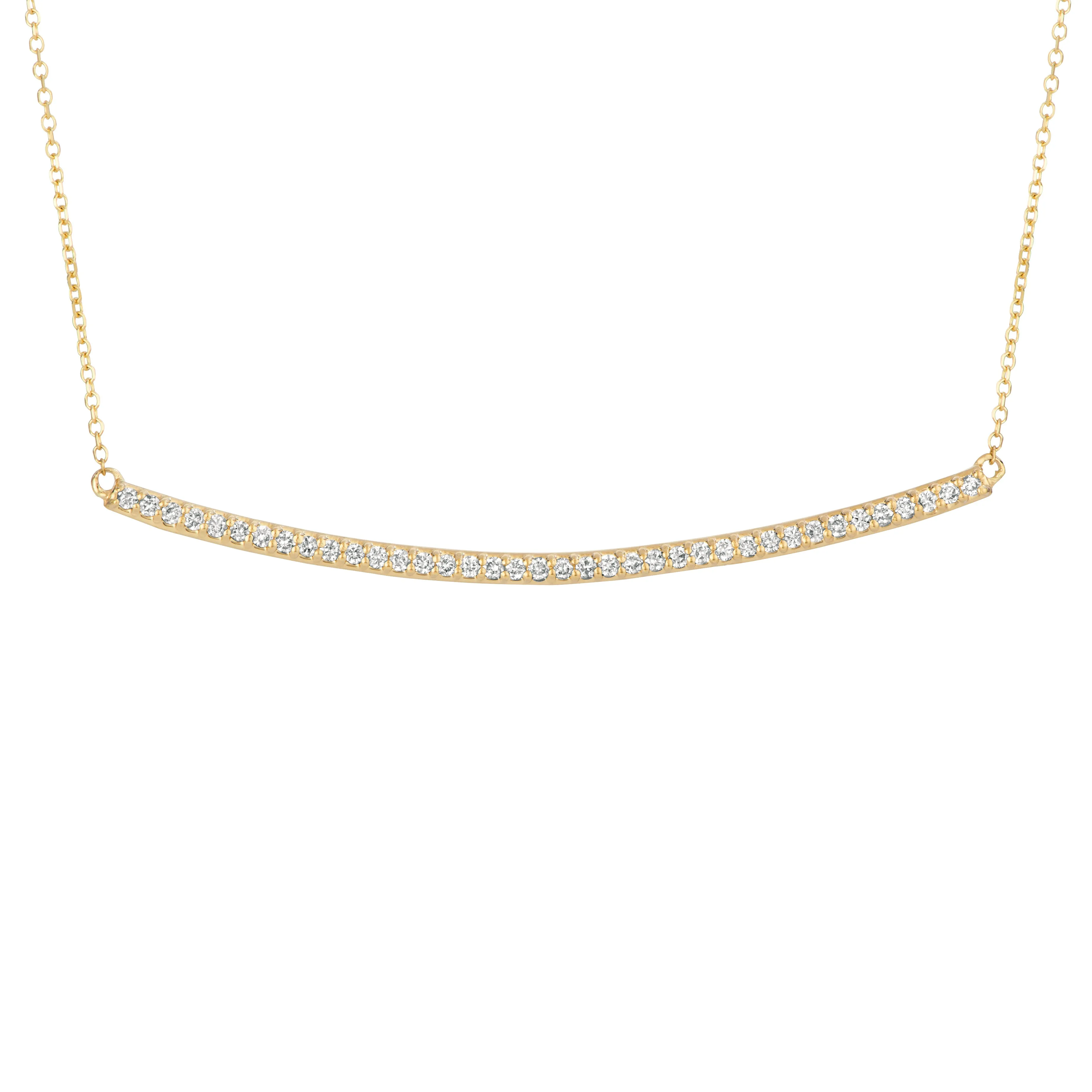 0.40 Carat Natural Diamond Bar Pendant 14K Yellow Gold G SI 18 inches chain