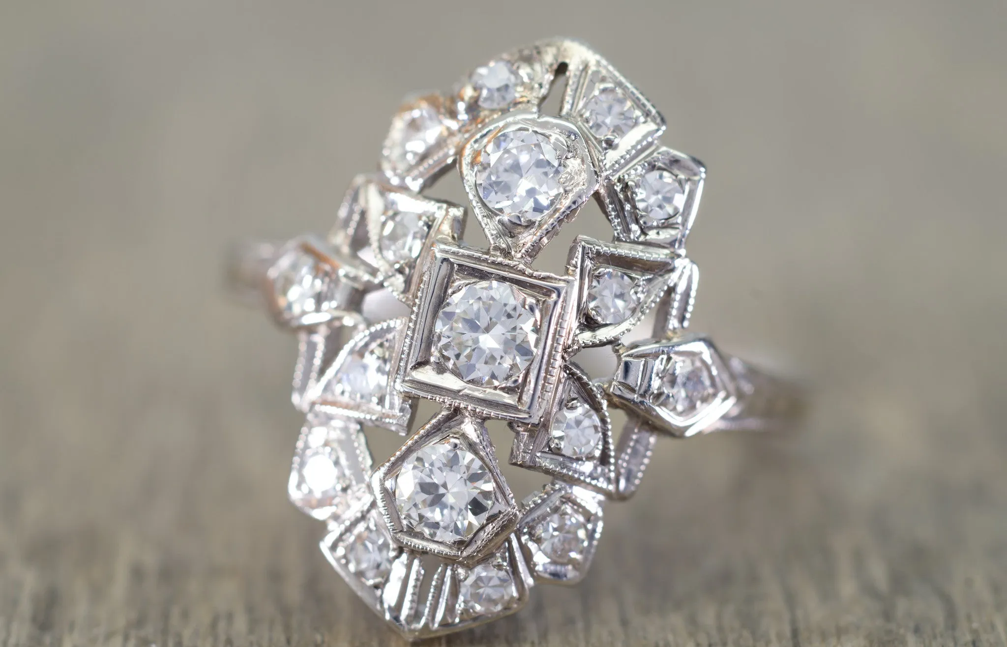 0.40CTW ART DECO TRANSITIONAL CUT DIAMOND SHIELD STYLE RING