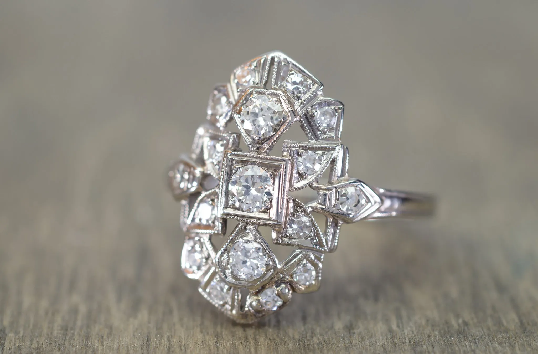 0.40CTW ART DECO TRANSITIONAL CUT DIAMOND SHIELD STYLE RING