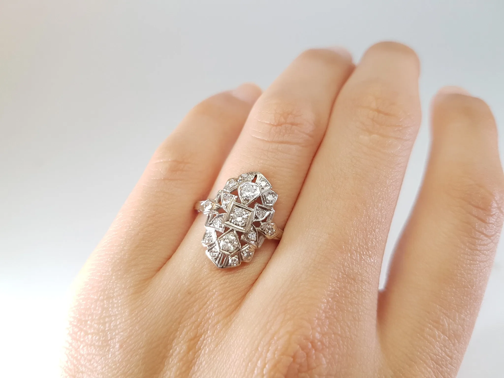 0.40CTW ART DECO TRANSITIONAL CUT DIAMOND SHIELD STYLE RING