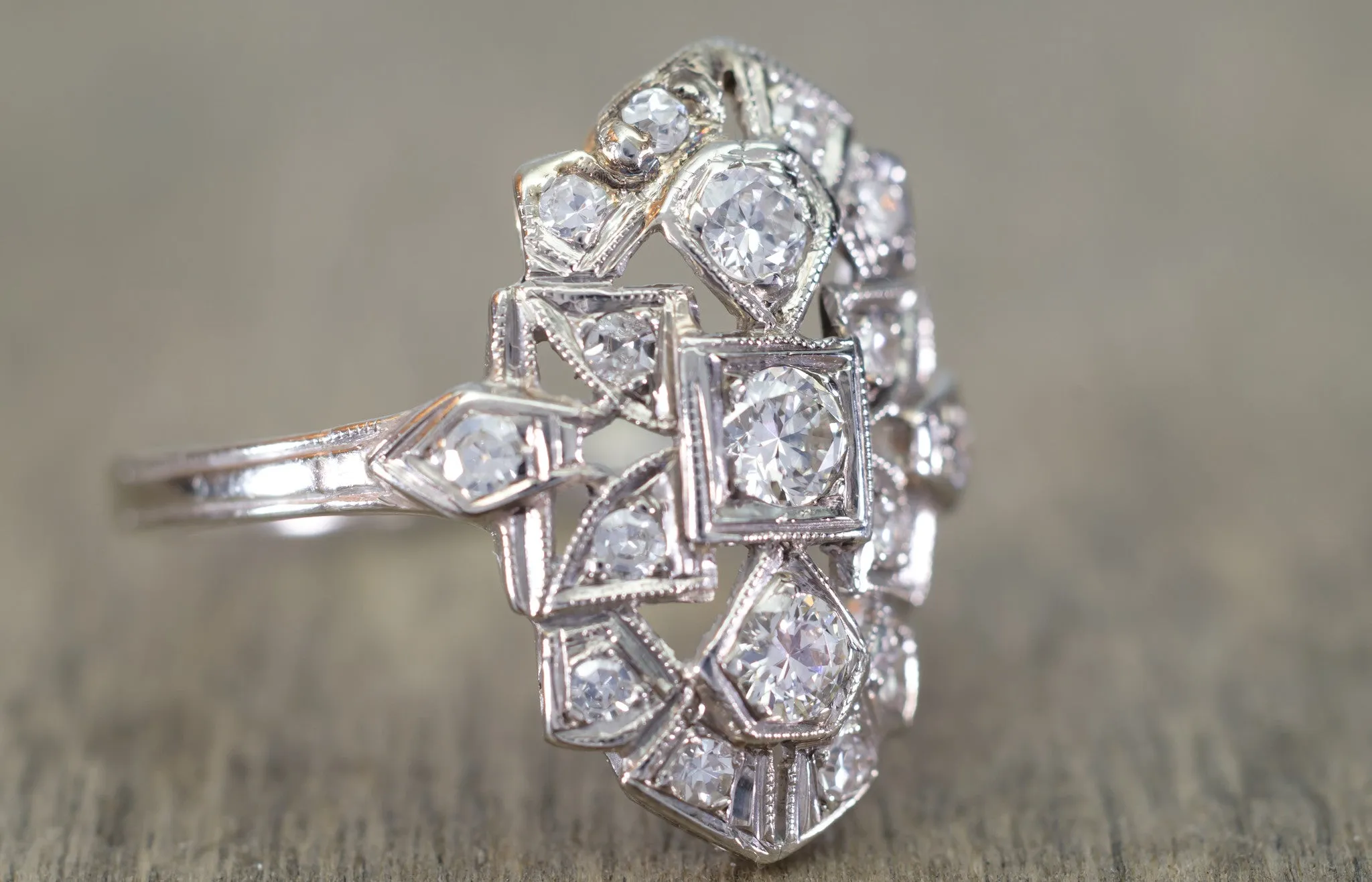 0.40CTW ART DECO TRANSITIONAL CUT DIAMOND SHIELD STYLE RING