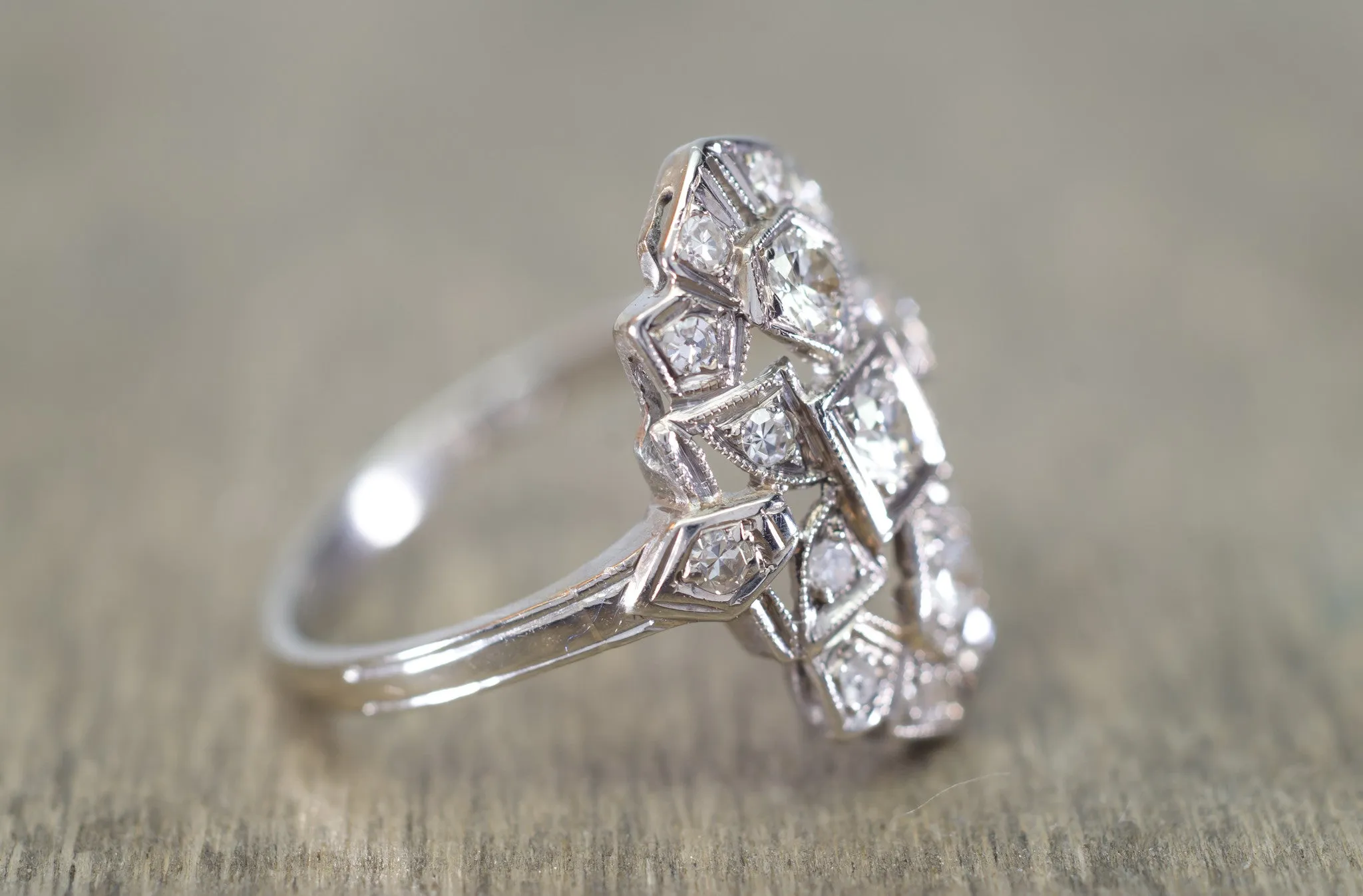 0.40CTW ART DECO TRANSITIONAL CUT DIAMOND SHIELD STYLE RING