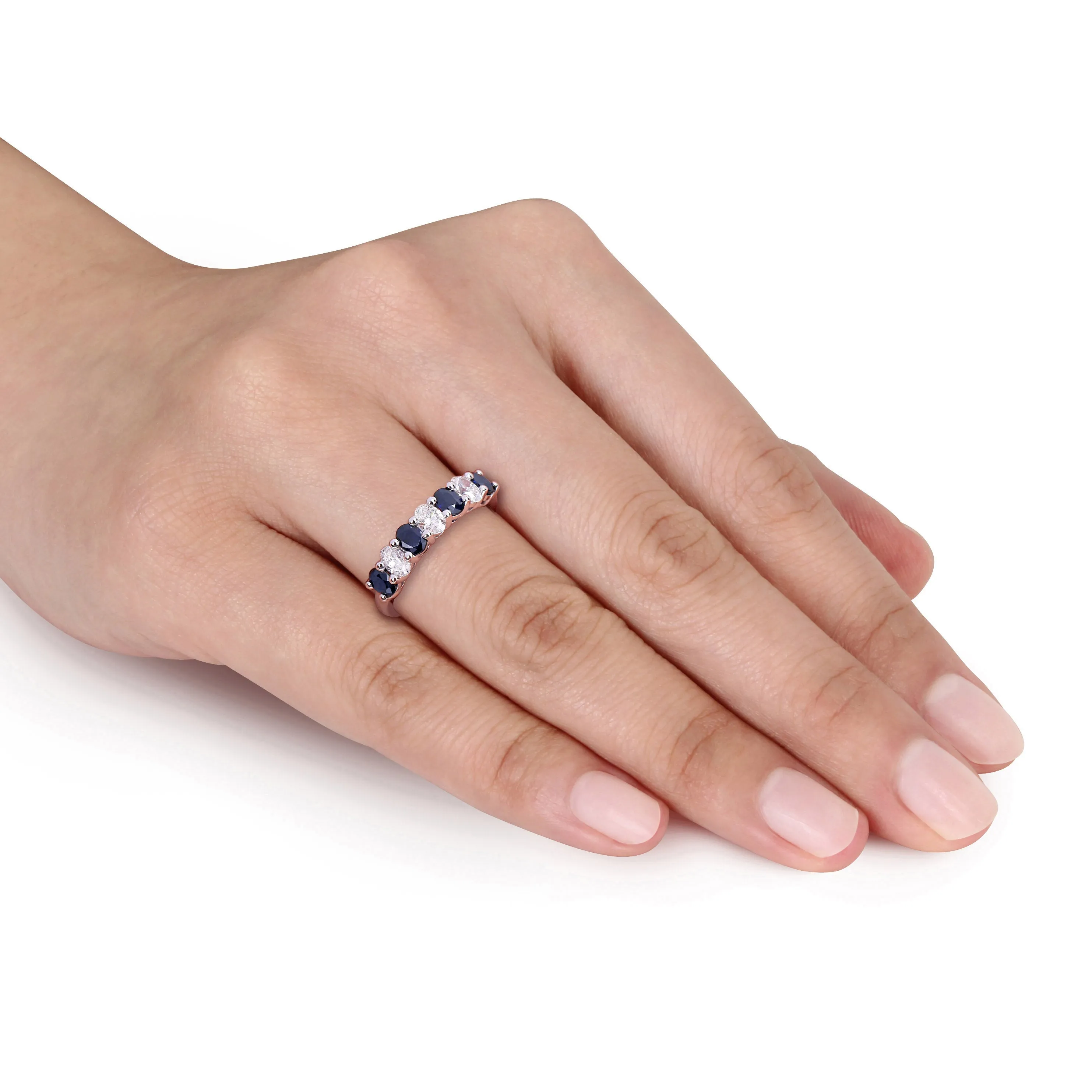 0.54 CT Oval Diamond TW And 4/5 CT TGW Sapphire Fashion Ring 14k White Gold GH I1