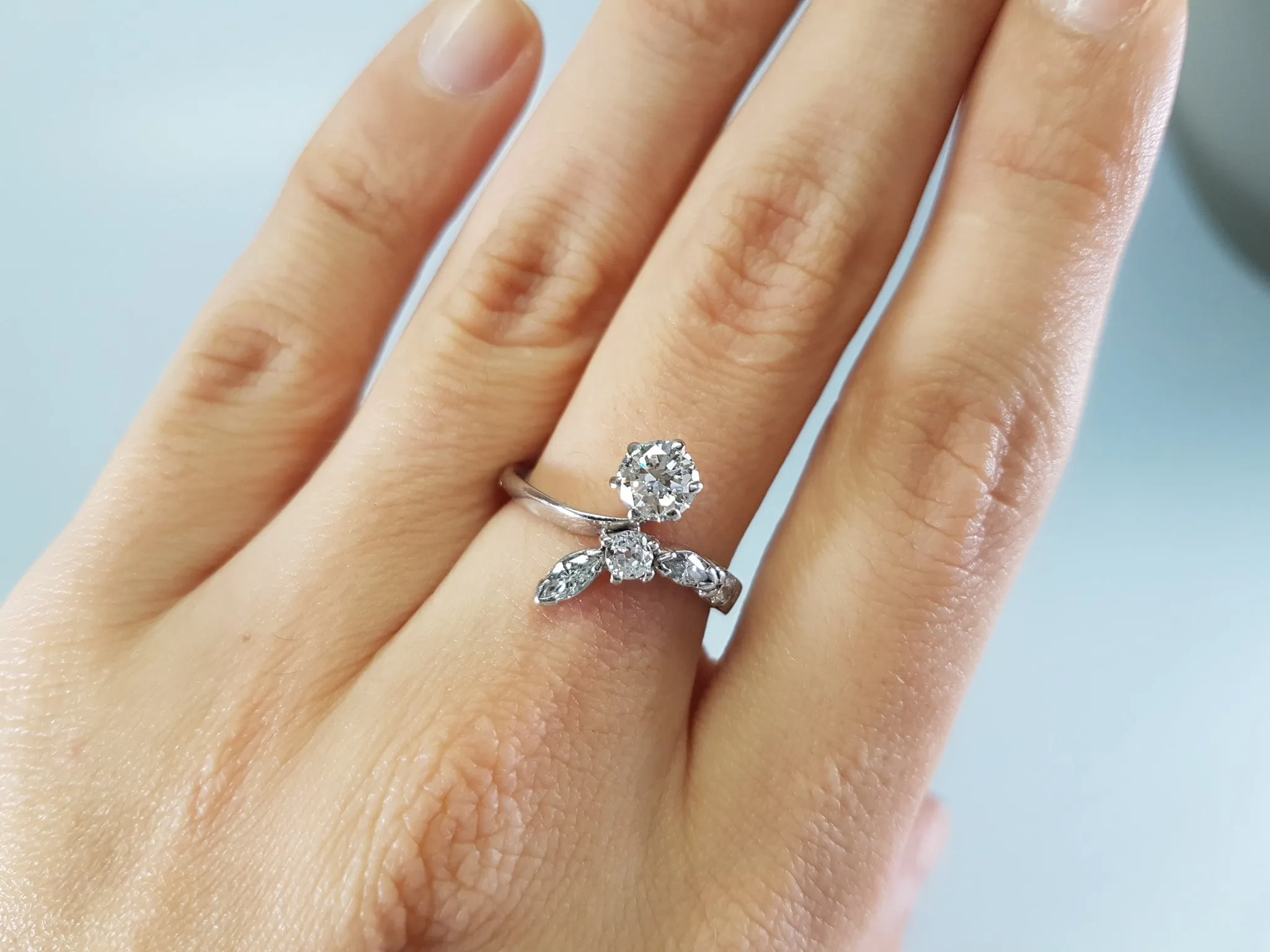 0.81CTW  FRENCH TRANSITIONAL CUT DIAMOND RING IN WHITE GOLD