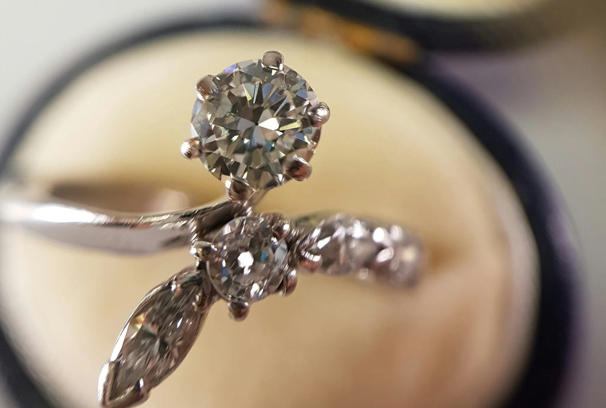 0.81CTW  FRENCH TRANSITIONAL CUT DIAMOND RING IN WHITE GOLD