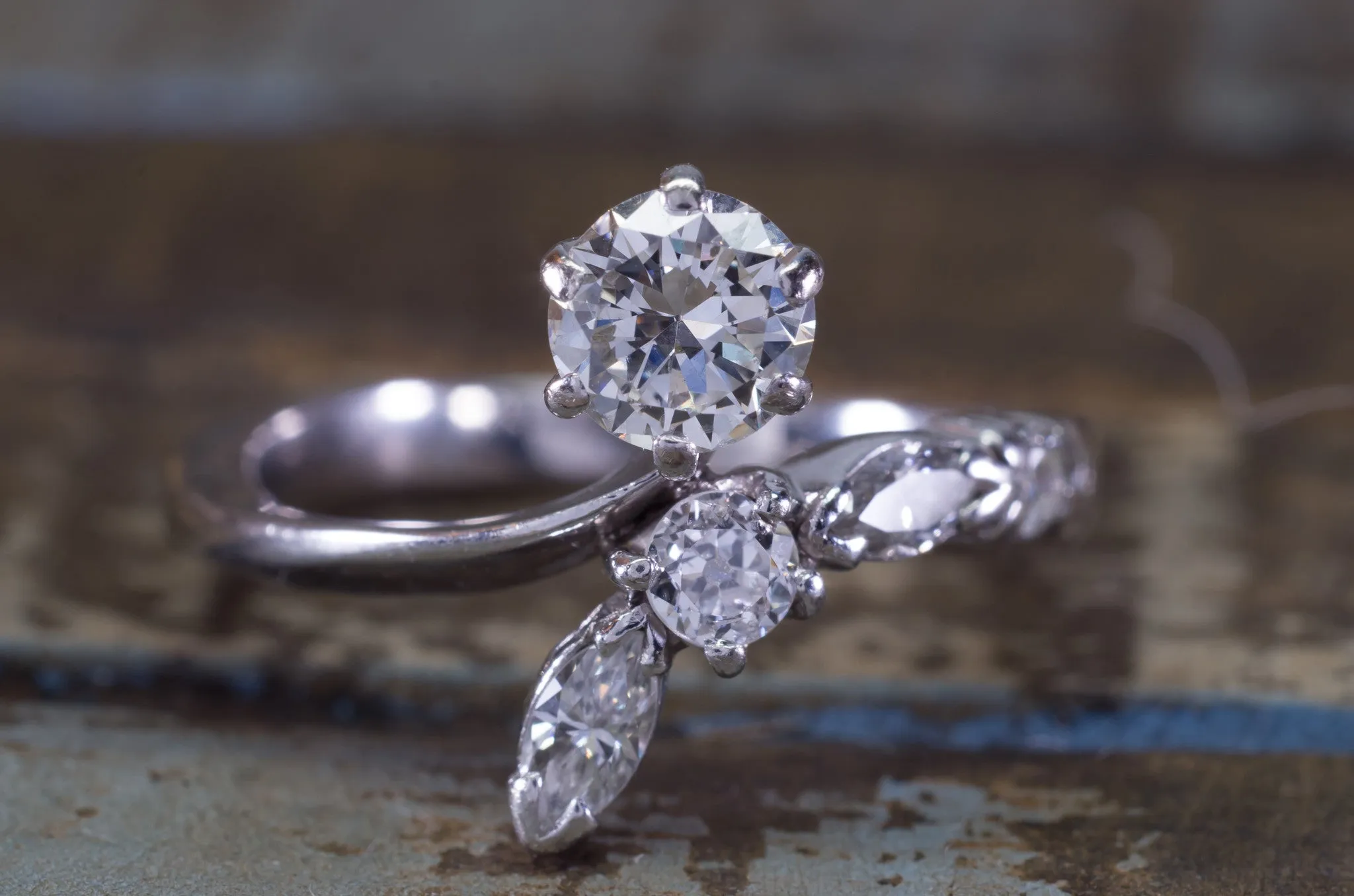 0.81CTW  FRENCH TRANSITIONAL CUT DIAMOND RING IN WHITE GOLD