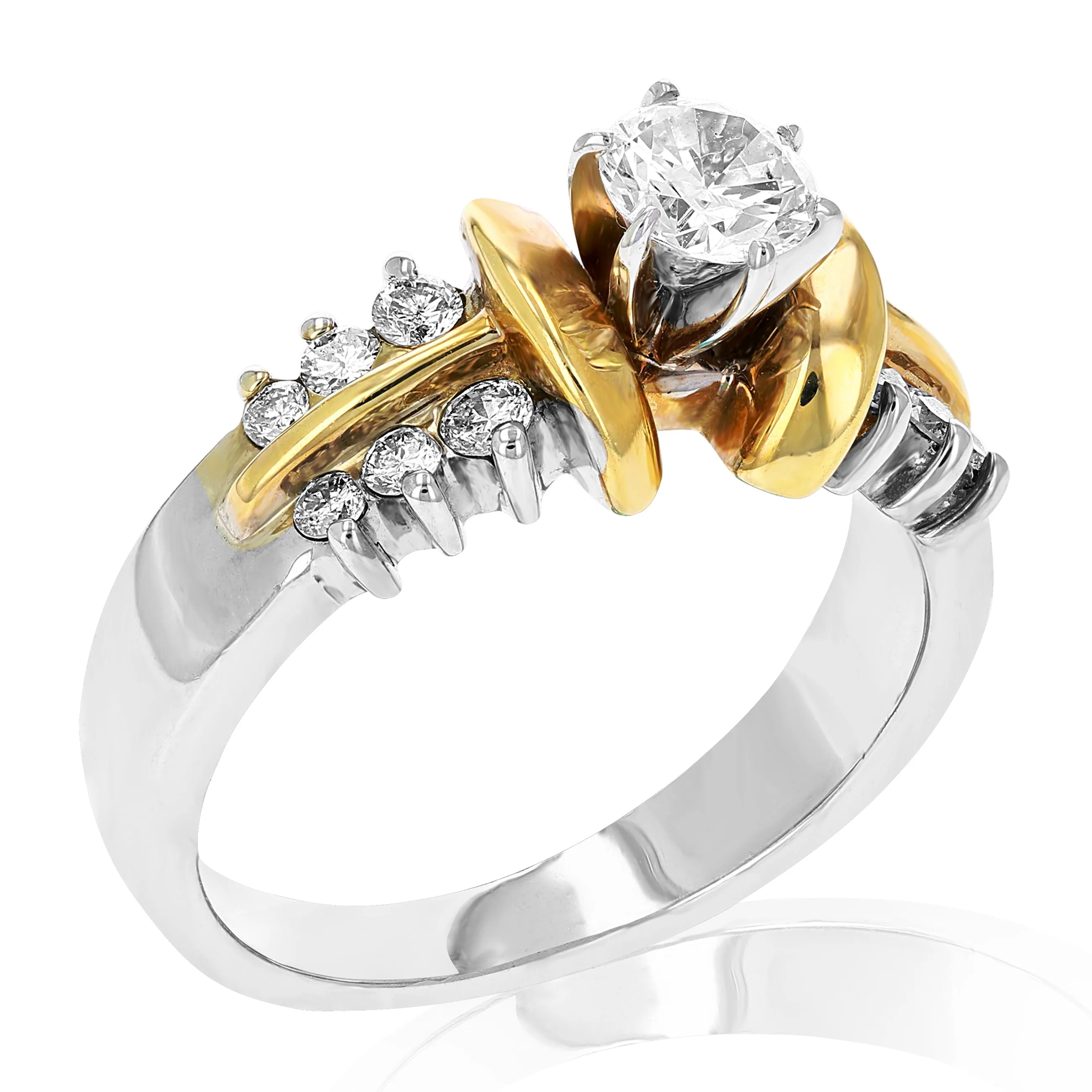 1 cttw CZ and Diamond Engagement Ring 14K Two Tone Gold Round Bridal Size 6.5