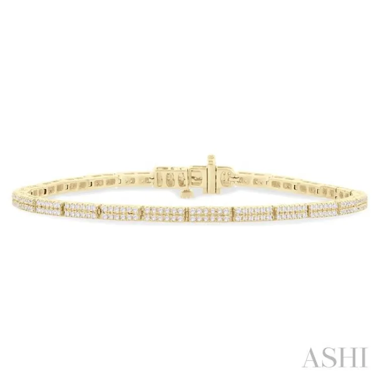 1 ctw Double Row Round Cut Diamond Bar Link Tennis Bracelet in 14K Yellow Gold