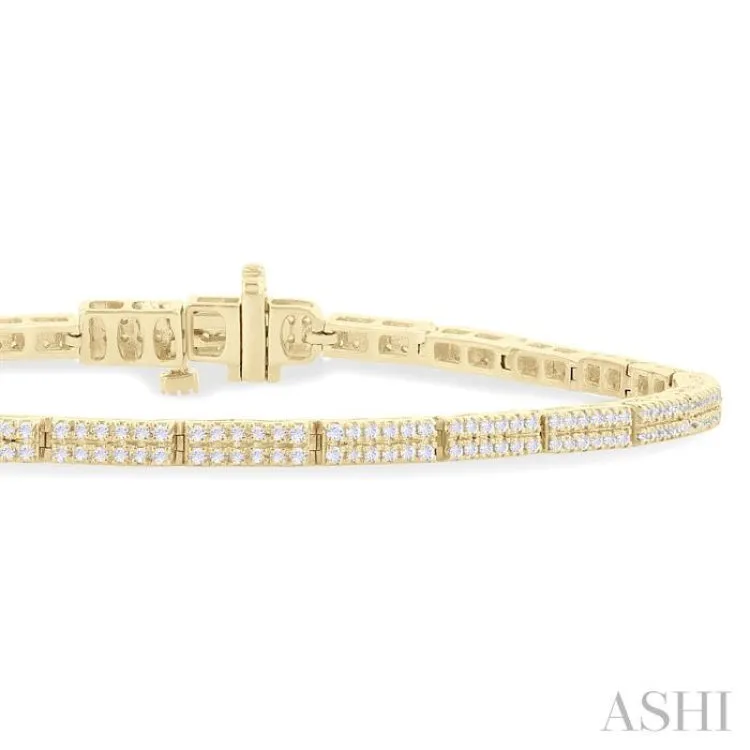 1 ctw Double Row Round Cut Diamond Bar Link Tennis Bracelet in 14K Yellow Gold