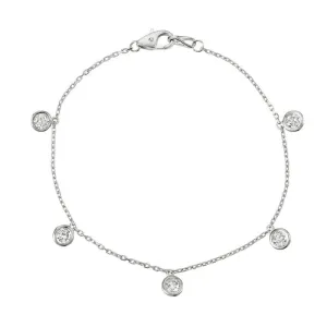1.00 Carat Natural Diamond Bezel 5 Stone Bracelet G SI 14K White Gold 7''