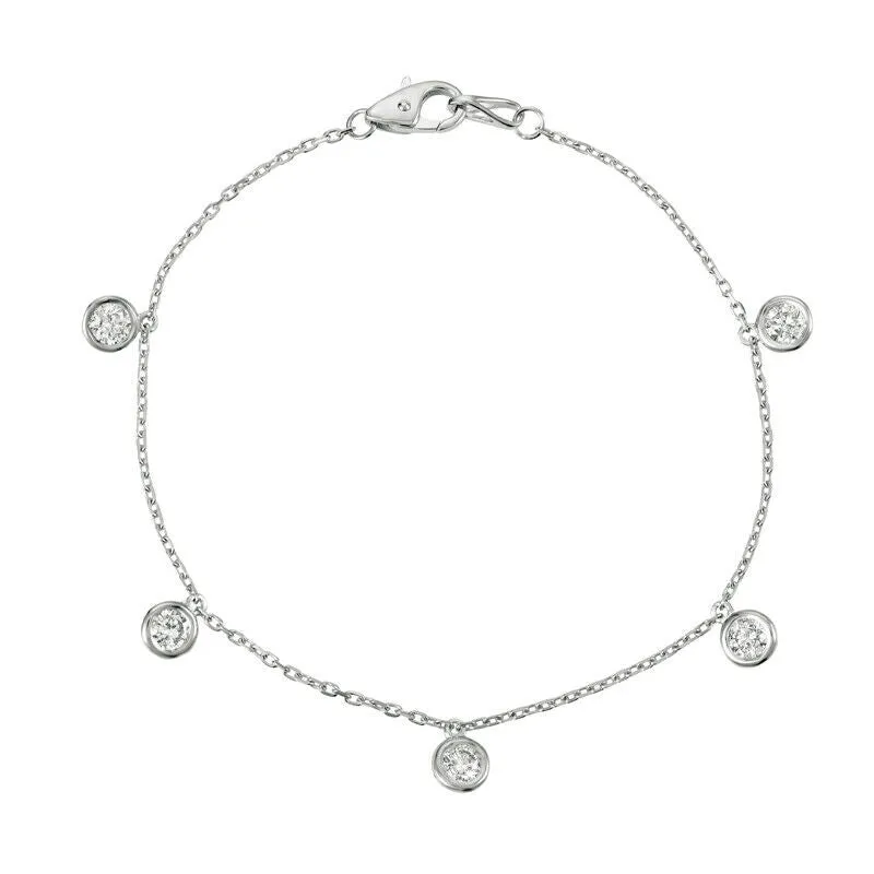 1.00 Carat Natural Diamond Bezel 5 Stone Bracelet G SI 14K White Gold 7''