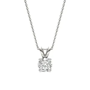 1.00 CTW DEW Round Moissanite Solitaire Pendant in 14K White Gold