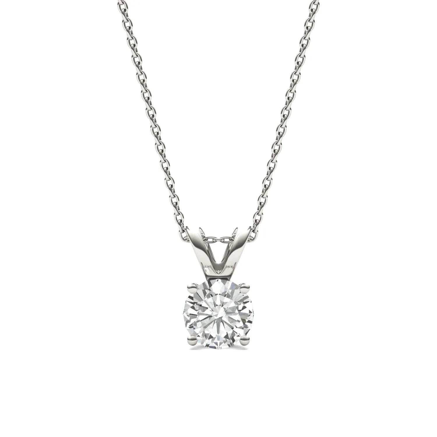 1.00 CTW DEW Round Moissanite Solitaire Pendant in 14K White Gold