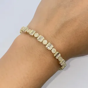 10K 5.5MM Square Circle Link Diamond Baguette Tennis Bracelet 7"