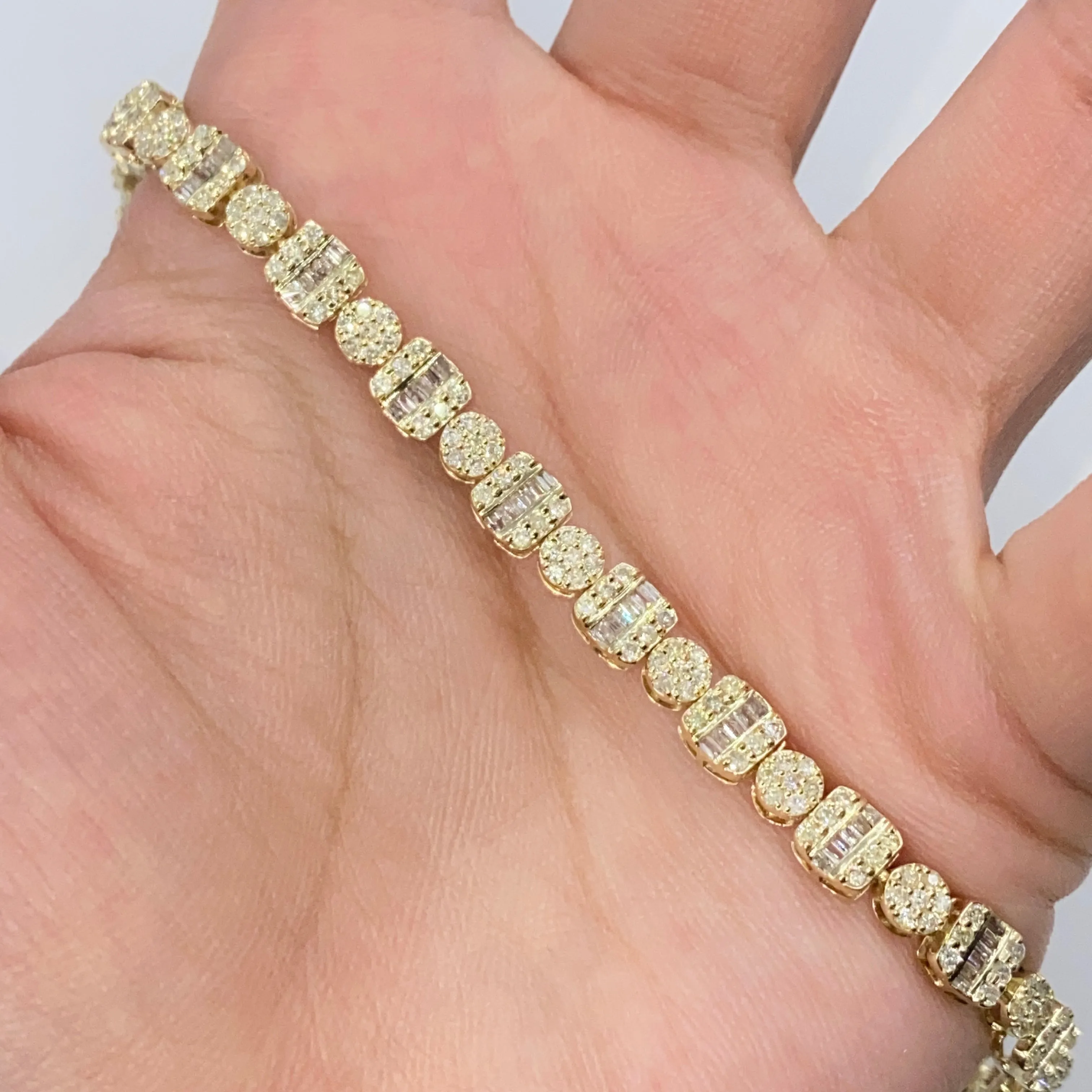 10K 5.5MM Square Circle Link Diamond Baguette Tennis Bracelet 7"