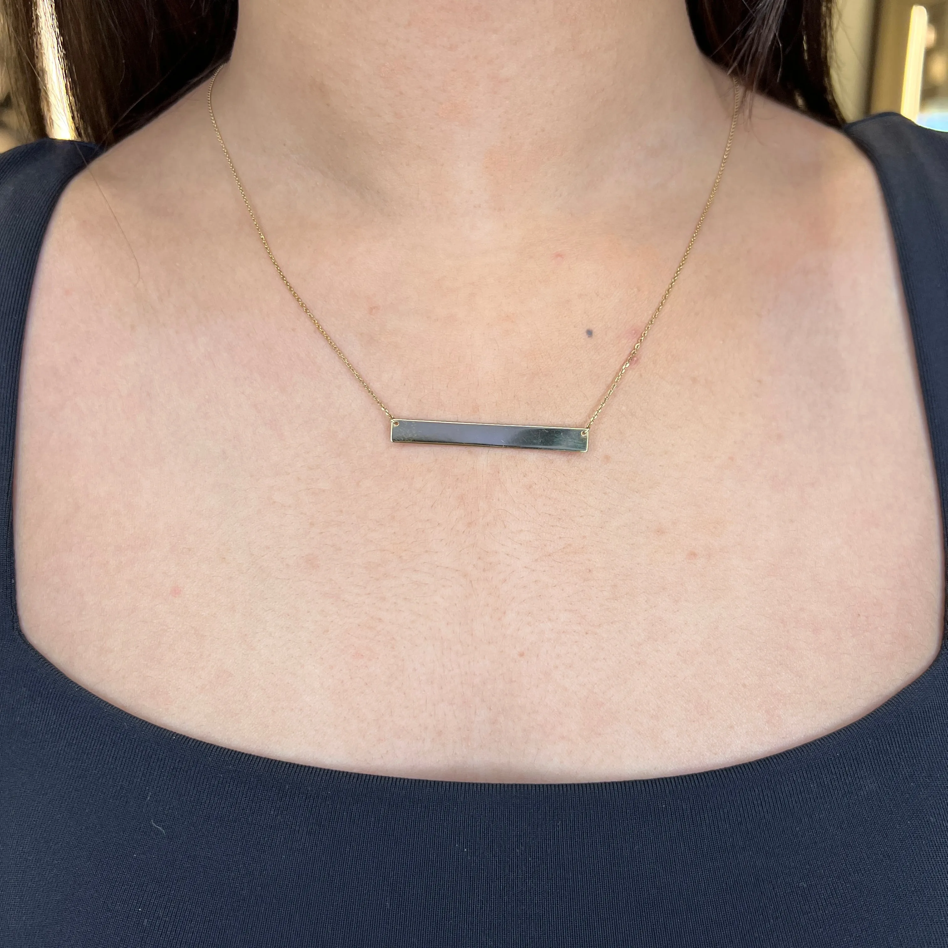 10K Rose Gold (40mm) Monogram Horizontal Bar Necklace