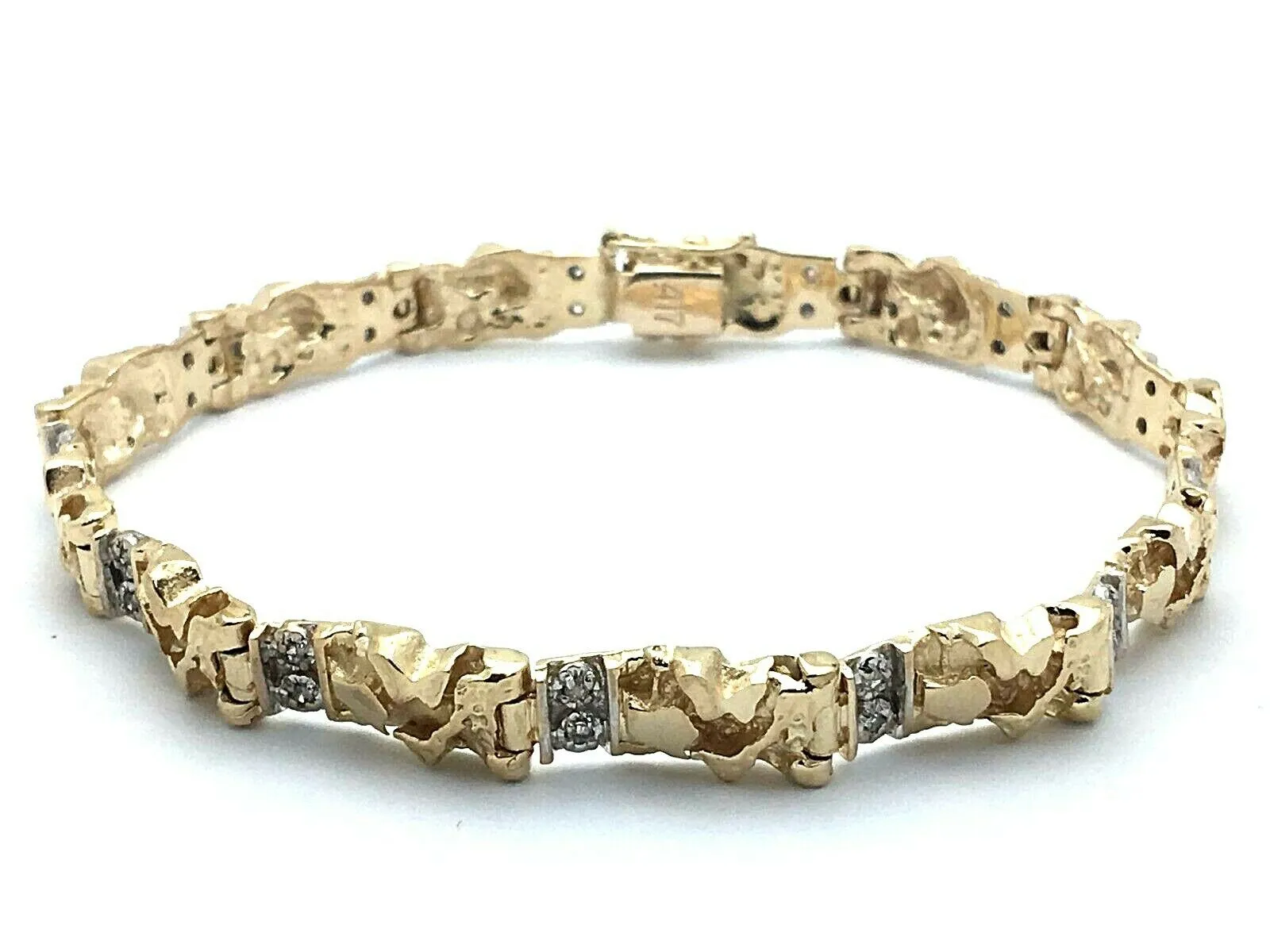 10k Yellow Gold Natural Round Diamond Nugget Bracelet 7" 6mm