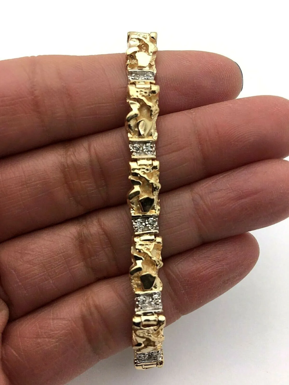 10k Yellow Gold Natural Round Diamond Nugget Bracelet 7" 6mm