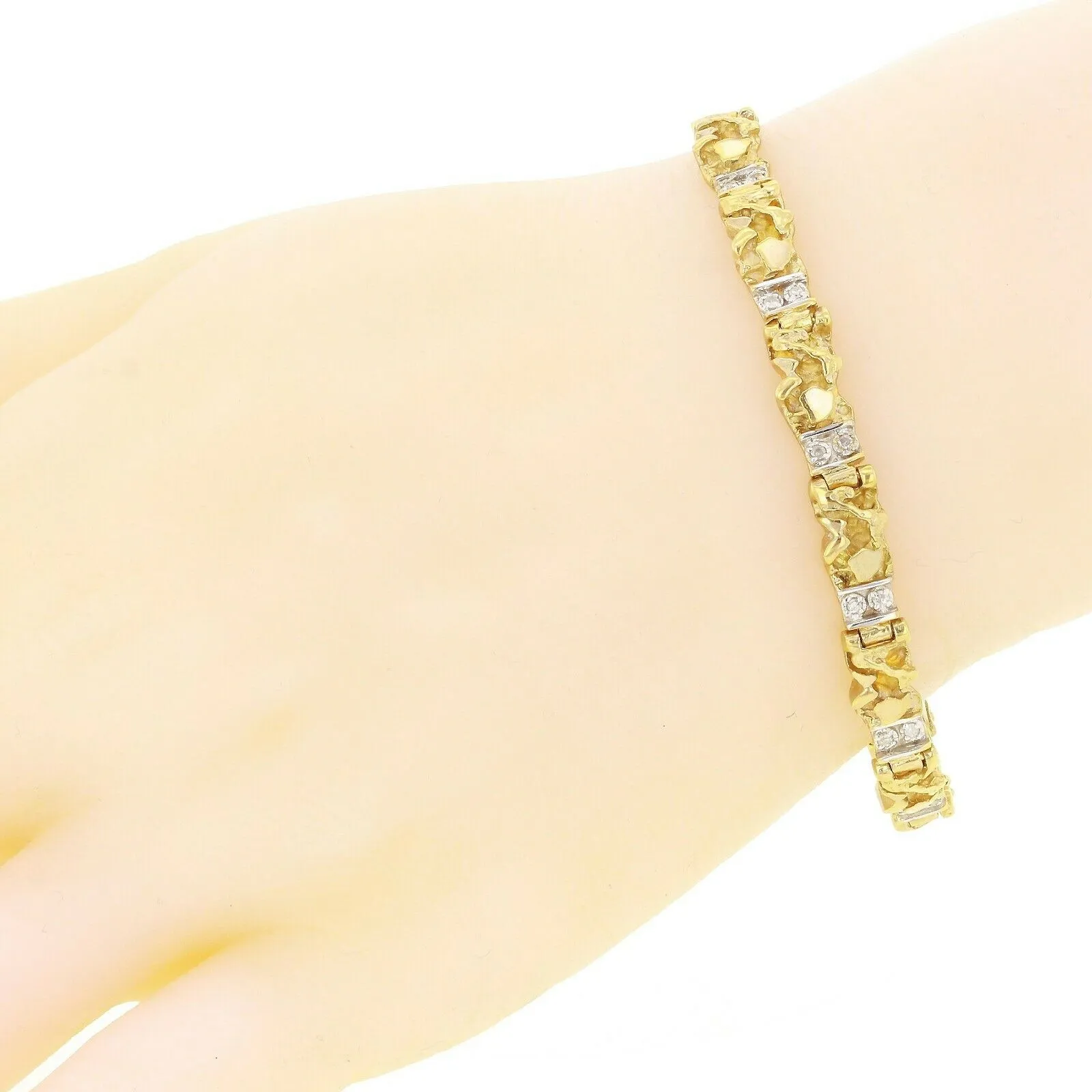 10k Yellow Gold Natural Round Diamond Nugget Bracelet 7" 6mm