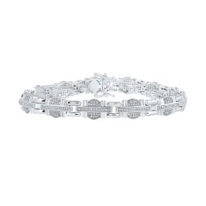 10kt White Gold Mens Round Diamond Link Bracelet 1 Cttw