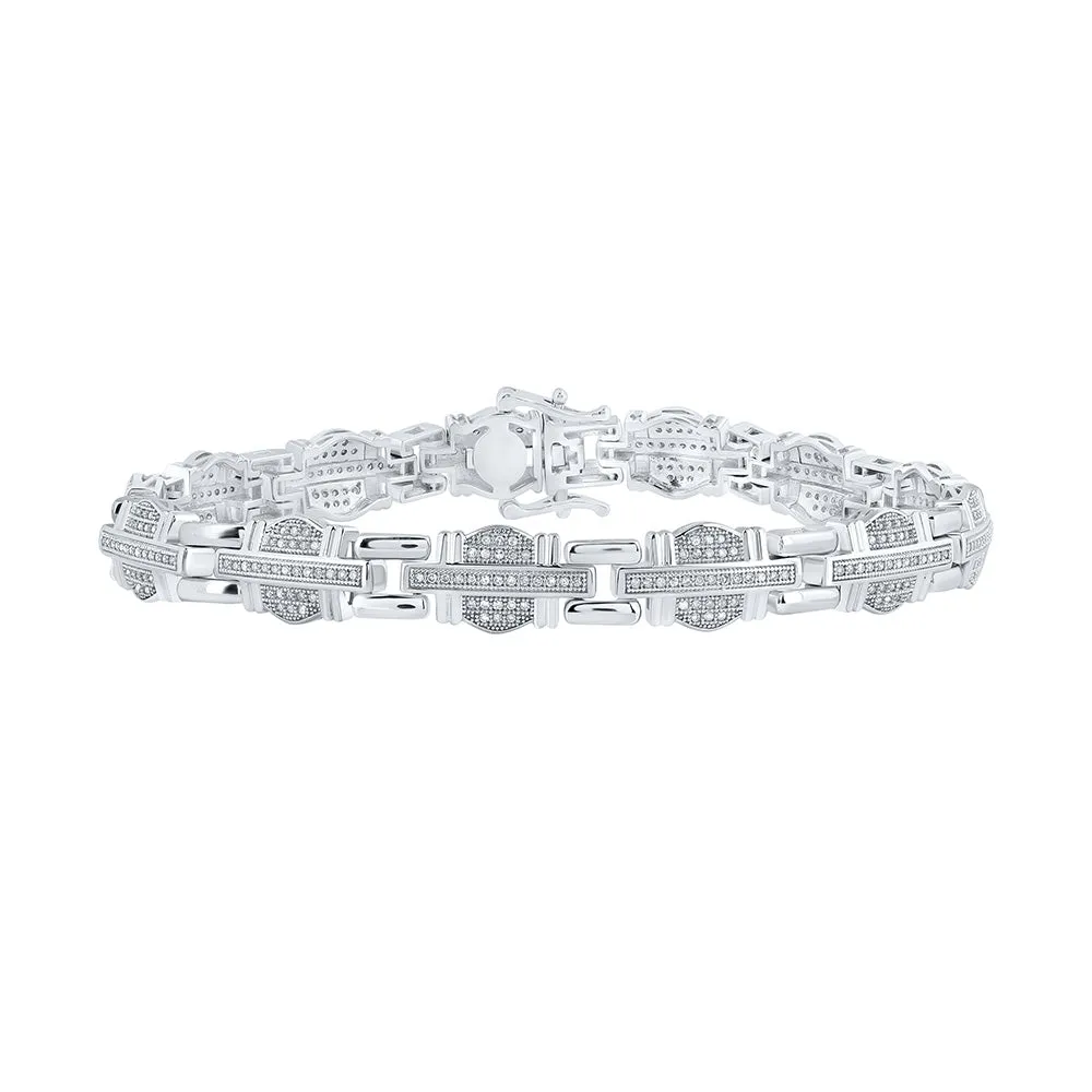 10kt White Gold Mens Round Diamond Link Bracelet 1 Cttw