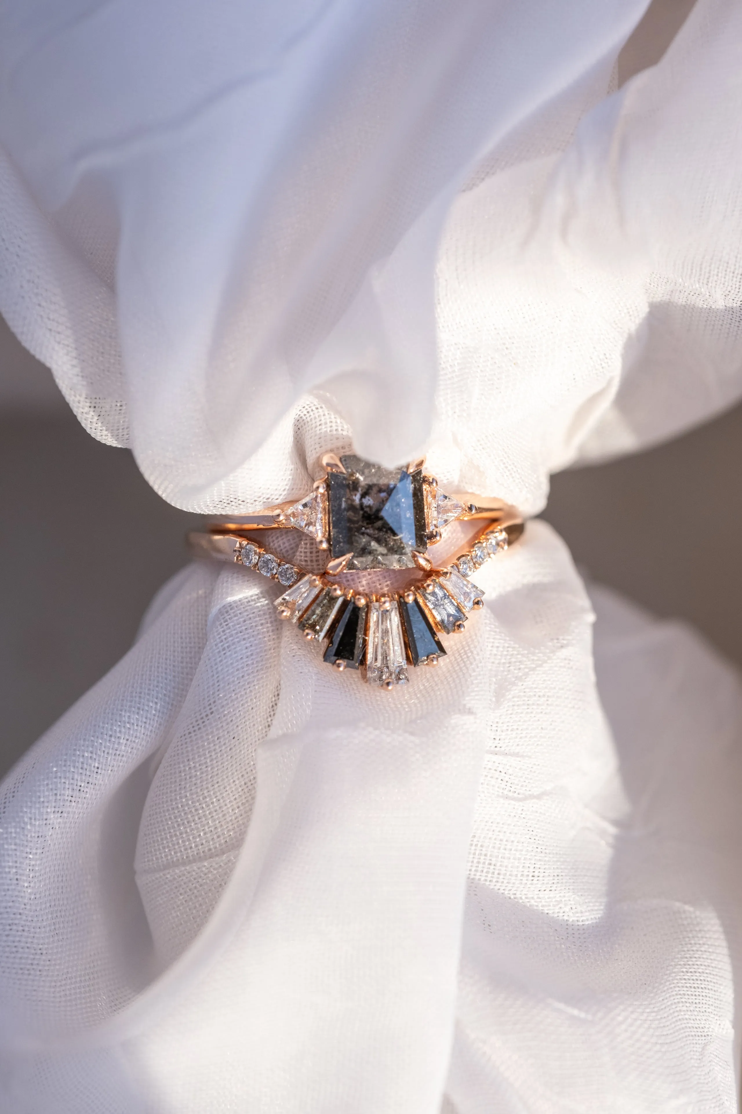 1.10 Carat Black Speckled Asscher Diamond Engagement Ring, Zoe Setting, 14k Rose Gold