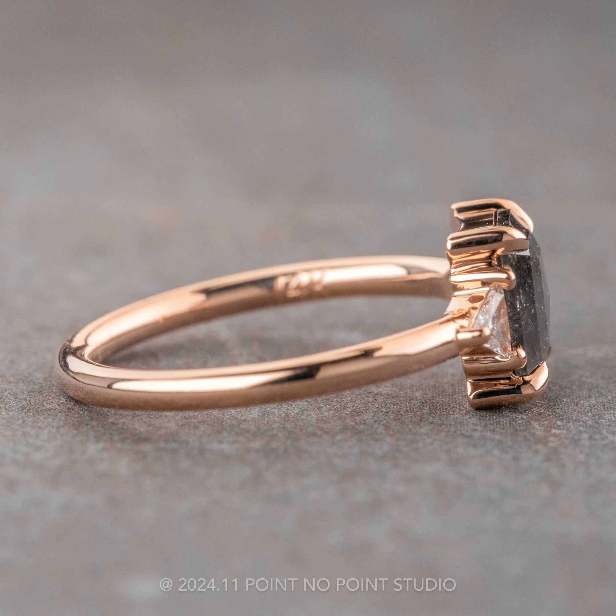 1.10 Carat Black Speckled Asscher Diamond Engagement Ring, Zoe Setting, 14k Rose Gold