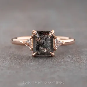 1.10 Carat Black Speckled Asscher Diamond Engagement Ring, Zoe Setting, 14k Rose Gold