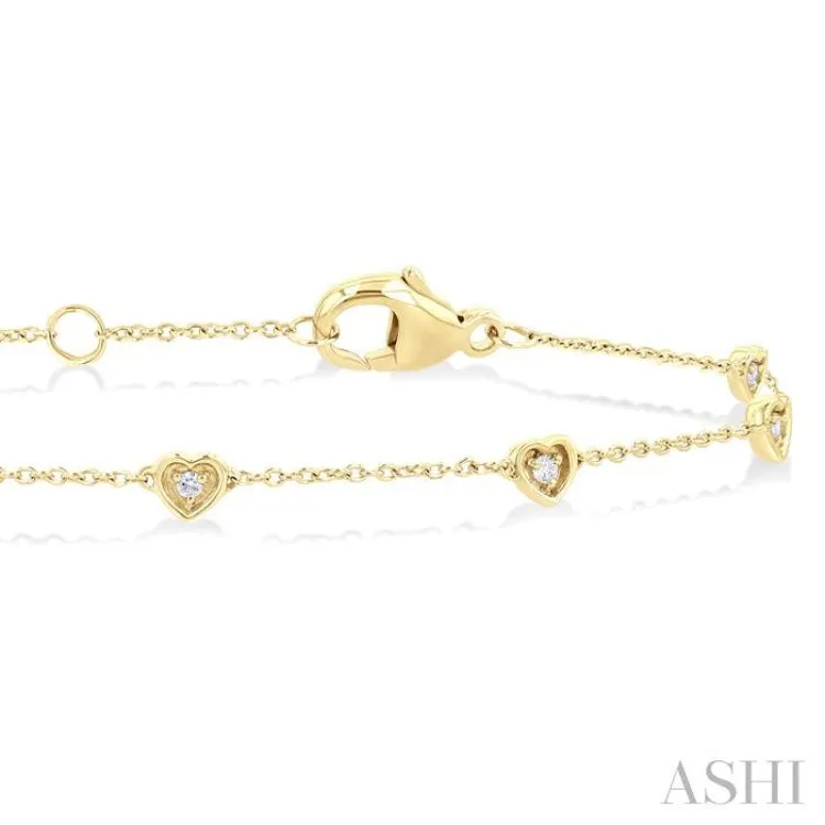 1/10 ctw Petite Heart Round Cut Diamond Station Bracelet in 10K Yellow Gold
