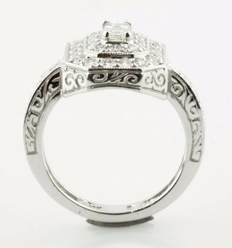 1.15 carat Emerald Cut Diamond 18K White Gold Engagement Ring w/ Accents Size 6