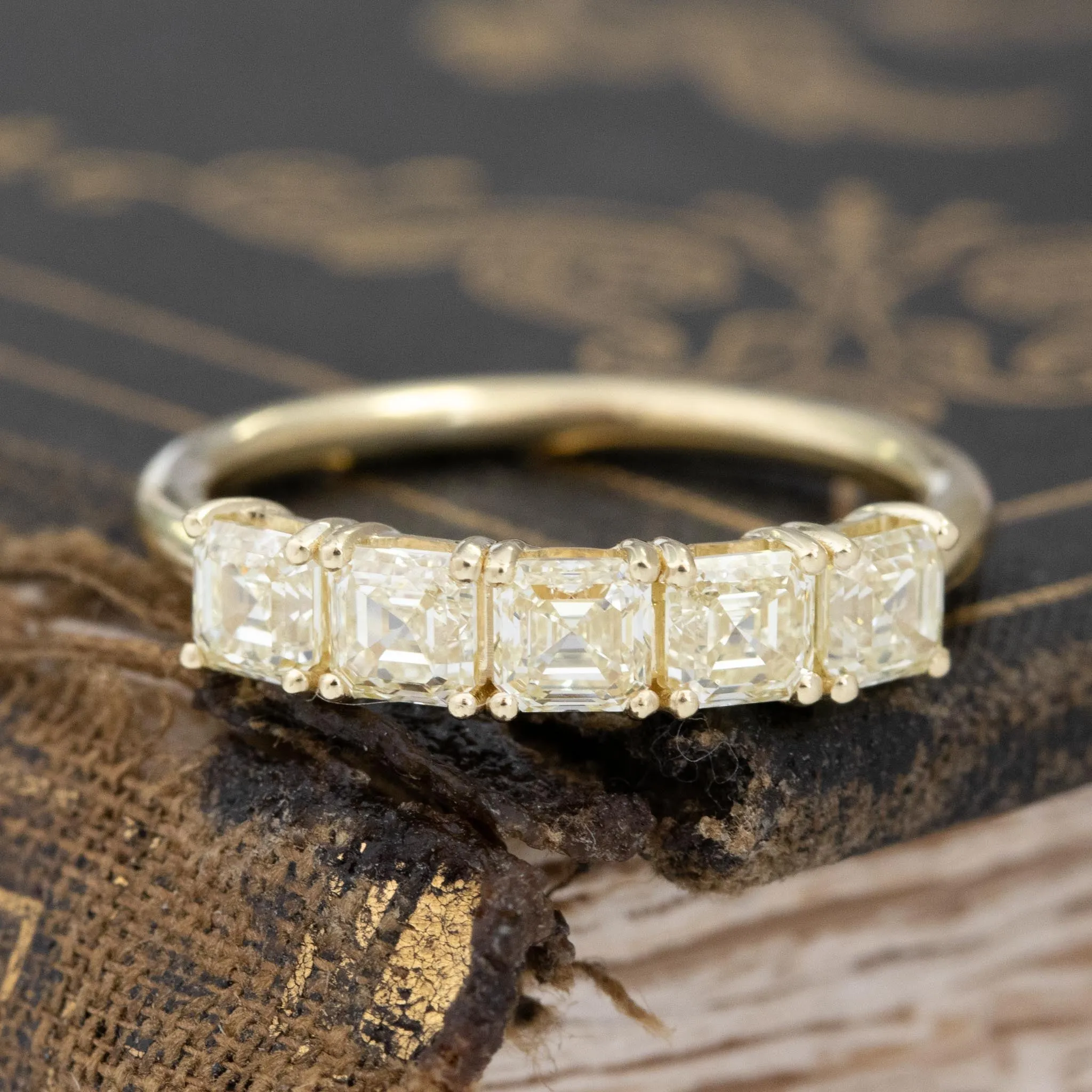 1.24ctw Fancy Yellow Asscher Cut Diamond 5-Stone Band