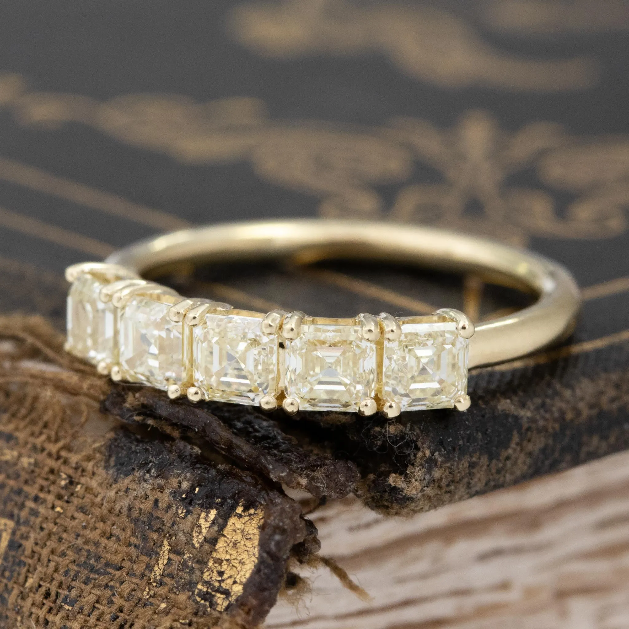 1.24ctw Fancy Yellow Asscher Cut Diamond 5-Stone Band
