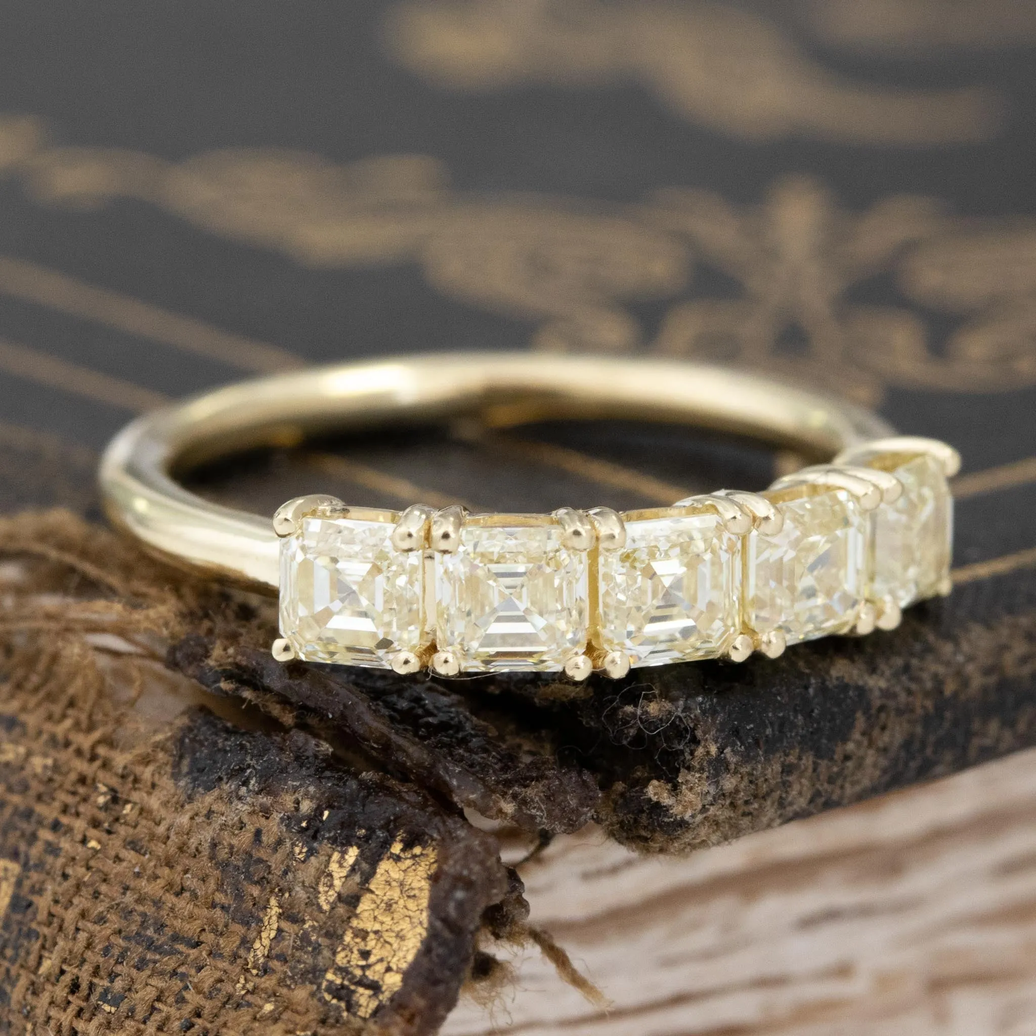 1.24ctw Fancy Yellow Asscher Cut Diamond 5-Stone Band