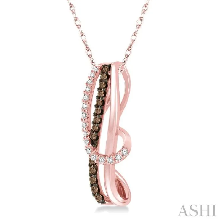 1/4 ctw Curvy Entwined White & Brown Round Cut Diamond Pendant With Link Chain in 10K Rose Gold