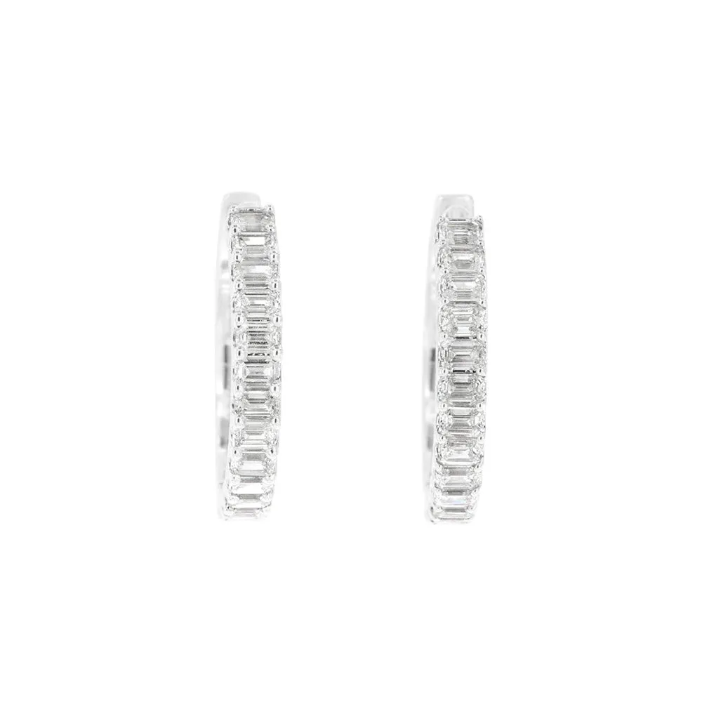 14 Karat White Gold Hoop Earrings With Diamonds