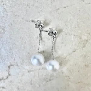 14 Karat White Gold White Pearl Drop Earrings