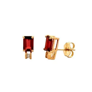 14 Karat Yellow Gold Garnet and Diamond Earrings