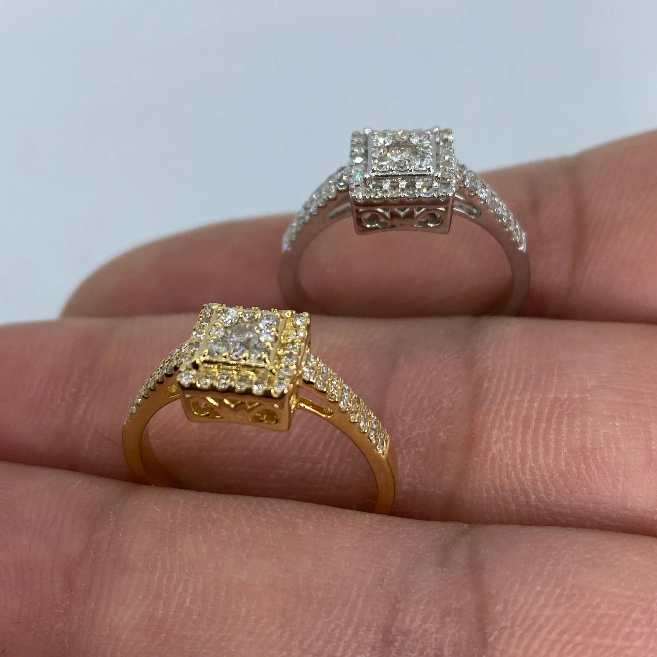 14K 3D Square Diamond Engagement Ring