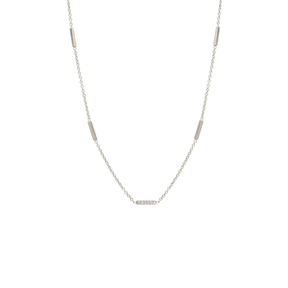 14k 5 Pavé Diamond Horizontal Tiny Bars Station Necklace