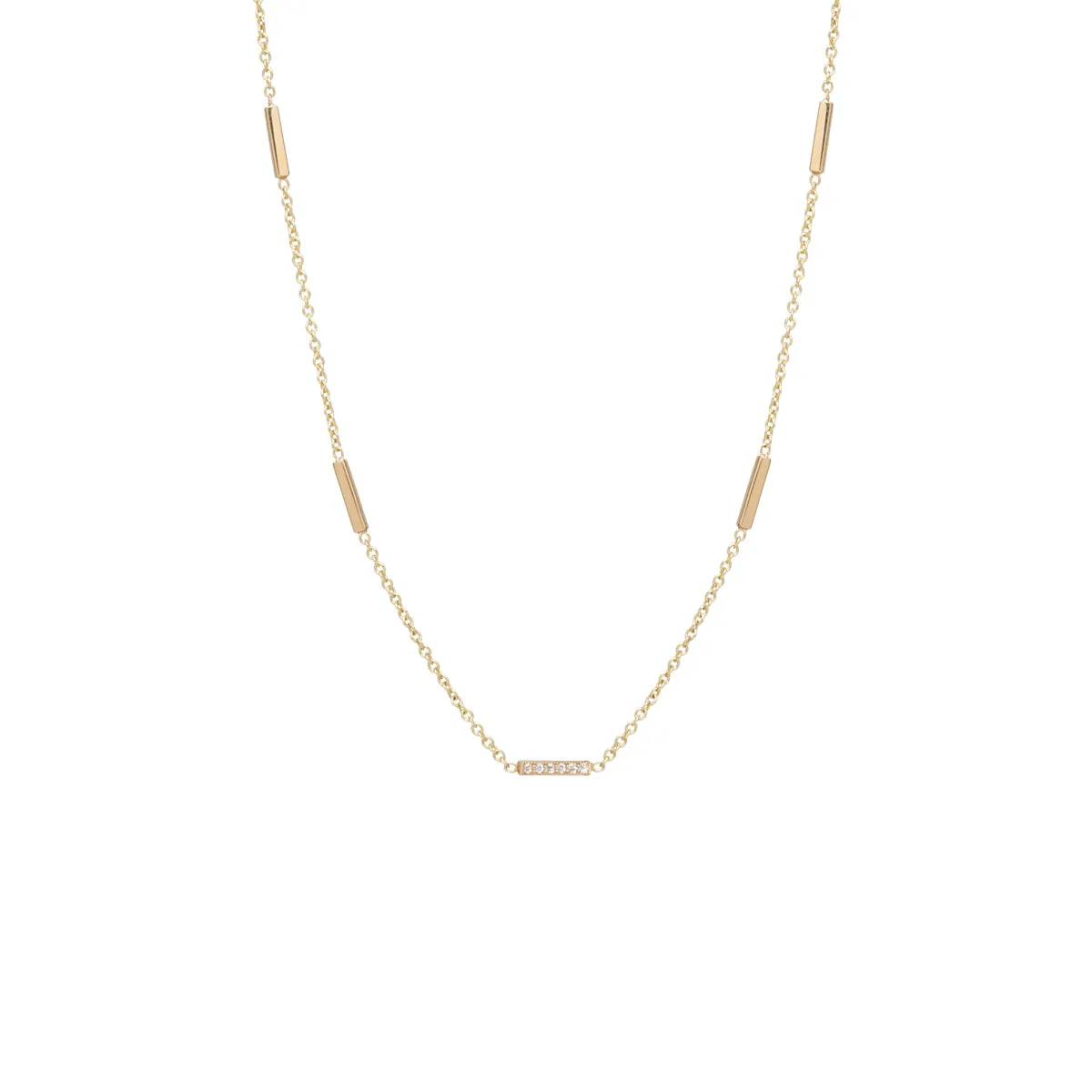 14k 5 Pavé Diamond Horizontal Tiny Bars Station Necklace
