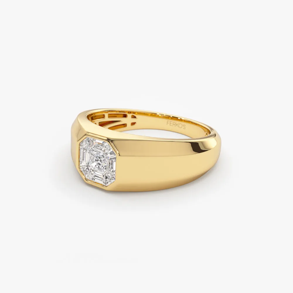 14k Asscher Cut Illusion Mosaic Solitaire Pinky Ring