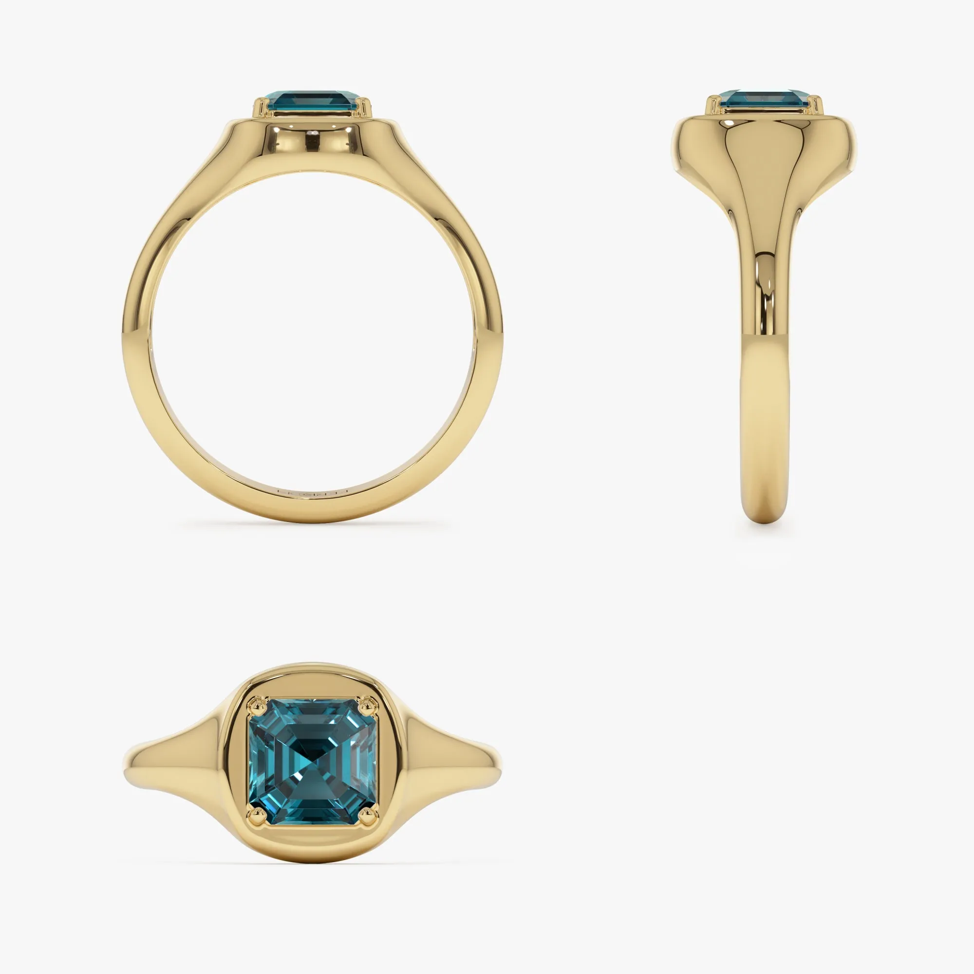 14K Asscher Cut London Blue Topaz Signet Ring