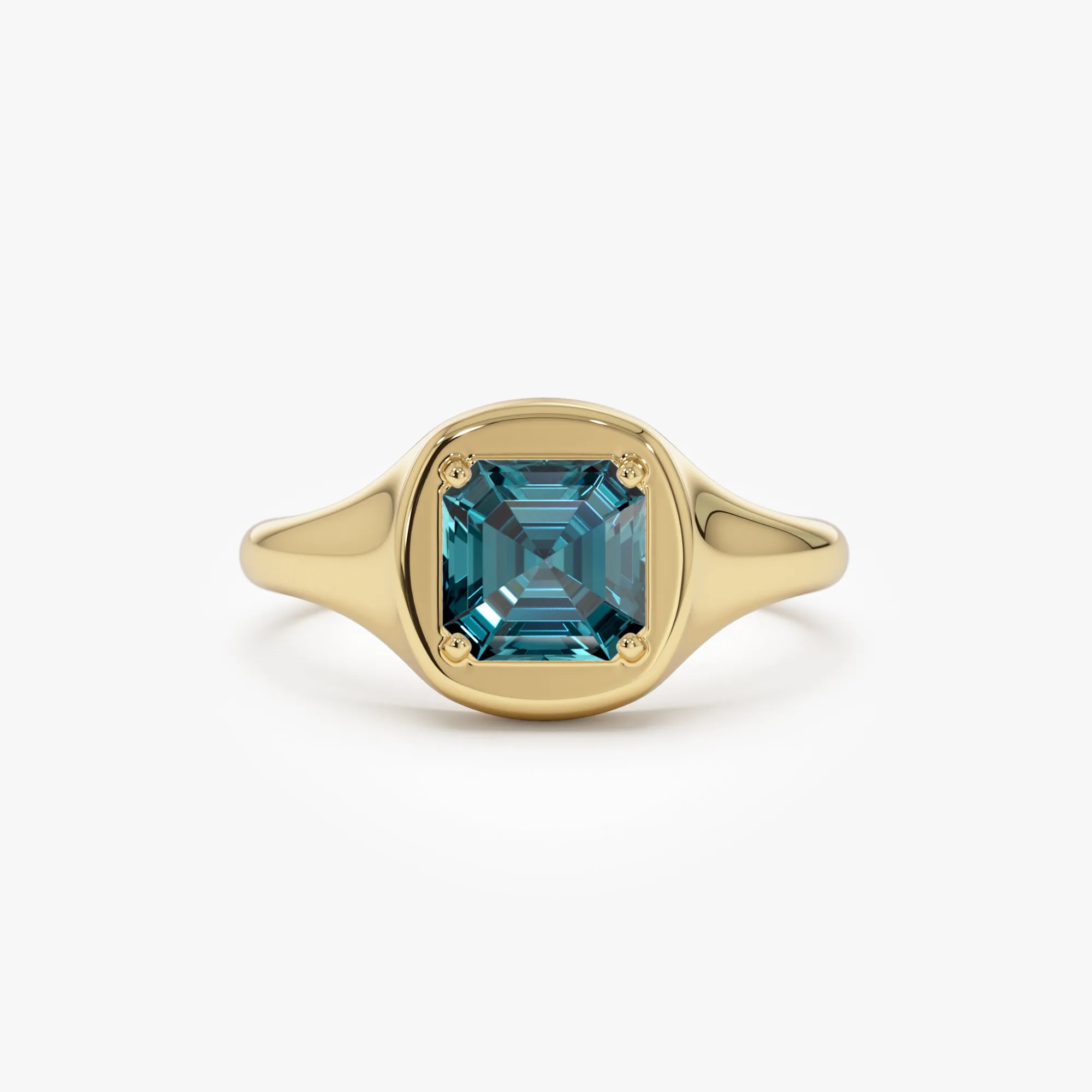 14K Asscher Cut London Blue Topaz Signet Ring