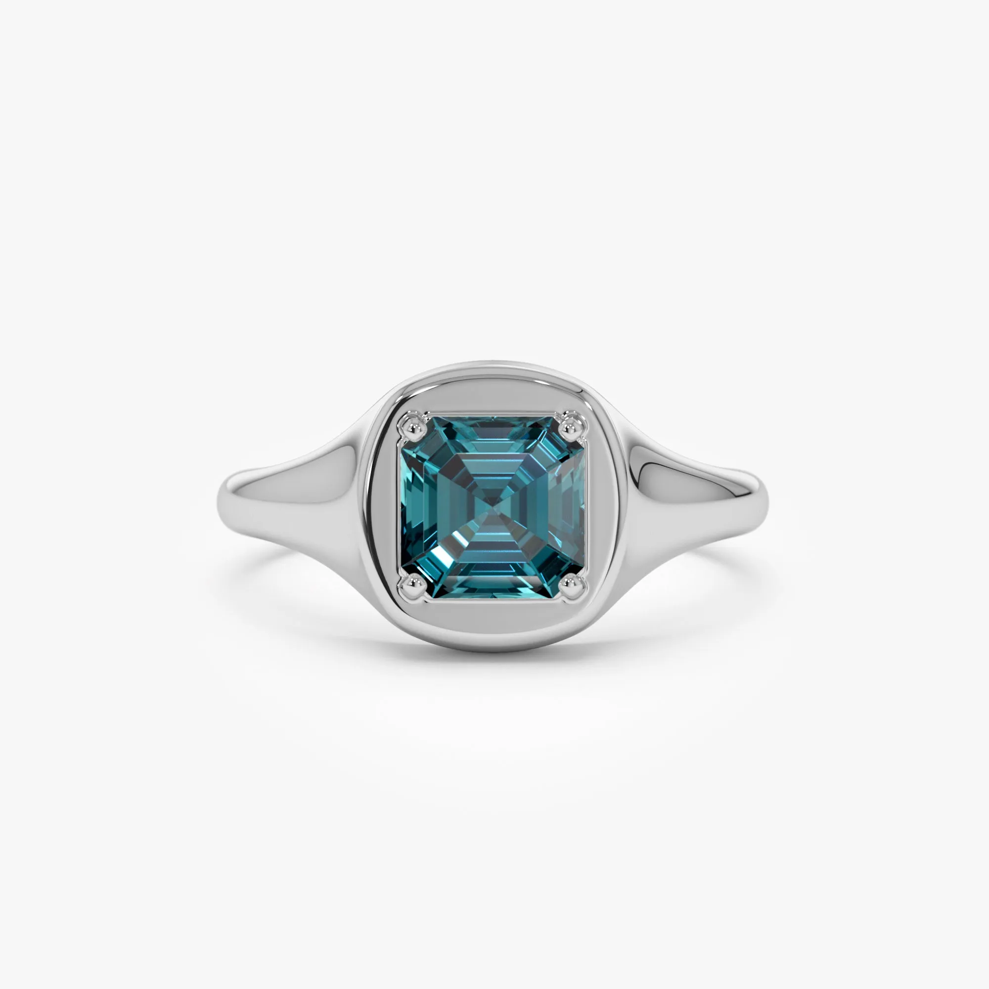 14K Asscher Cut London Blue Topaz Signet Ring