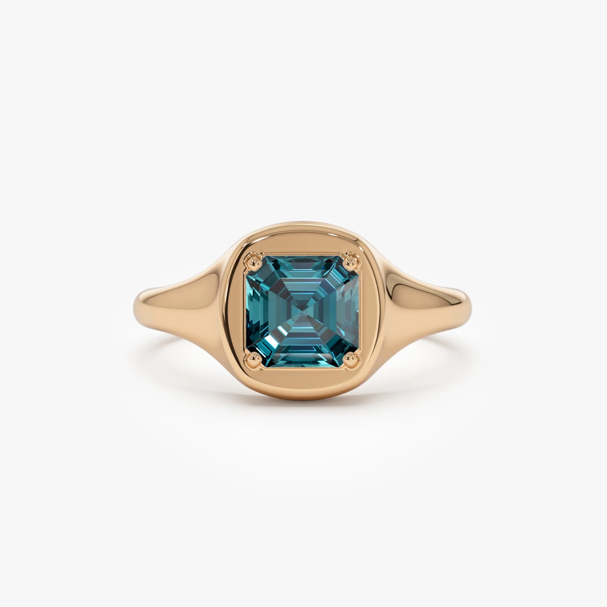 14K Asscher Cut London Blue Topaz Signet Ring