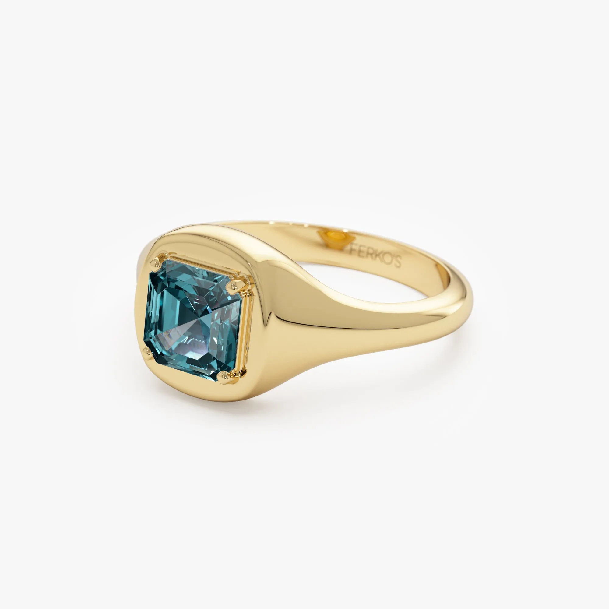 14K Asscher Cut London Blue Topaz Signet Ring